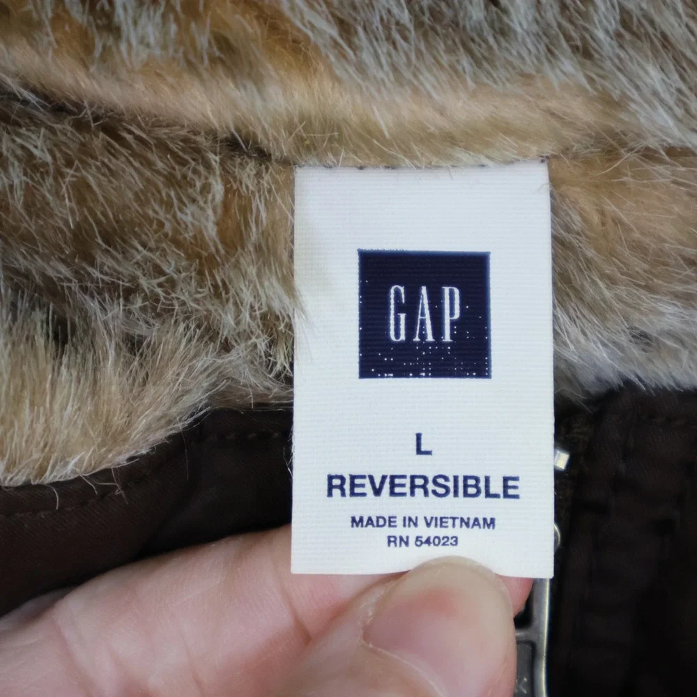 Vintage 2004 Gap‎ Reversible Faux Fur Cotton Vest Large Y2K Gilet Brown